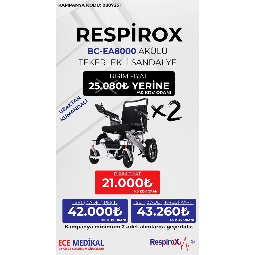 RESPİROX BC-EA8000 AKÜLÜ TEKERLEKLİ SANDALYE KAMPANYASI KAMPANYA KODU: 0807251