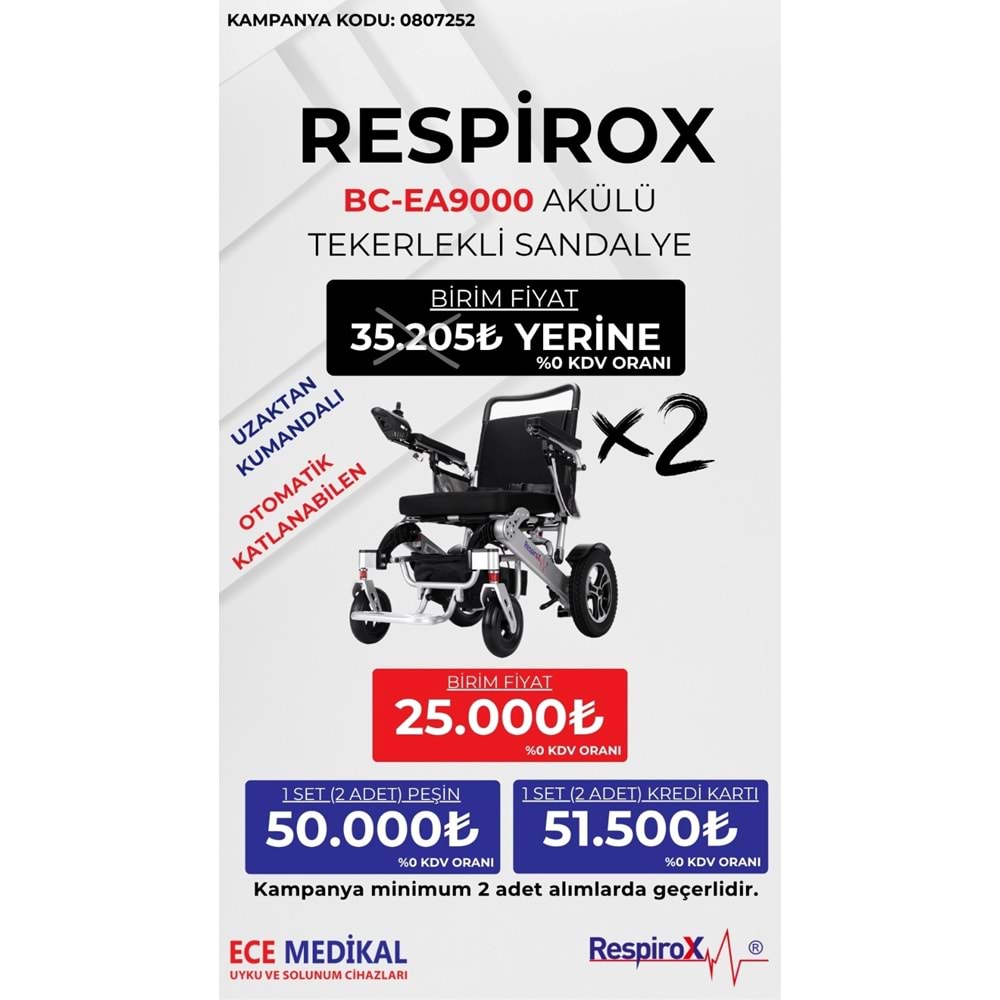 RESPİROX BC-EA9000 AKÜLÜ TEKERLEKLİ SANDALYE KAMPANYASI KAMPANYA KODU: 0807252